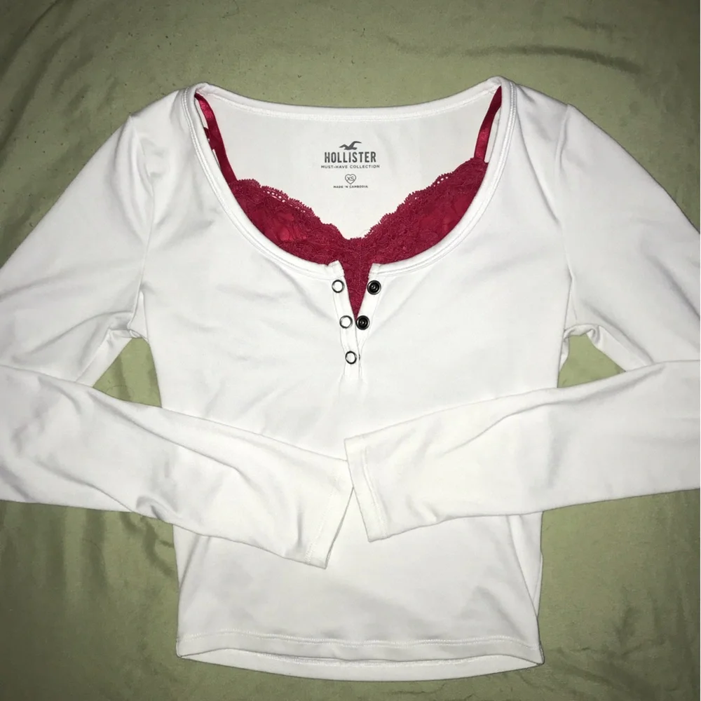 Hollister White Long Sleeve Henley Layering Top - Picture 6 of 6